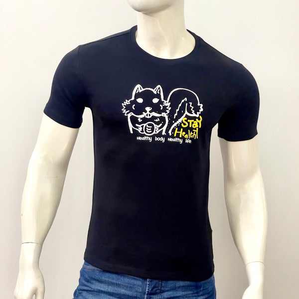 GIORDANO SOLID CREW NECK STAY HEALTHY PRINTED T-SHIRT